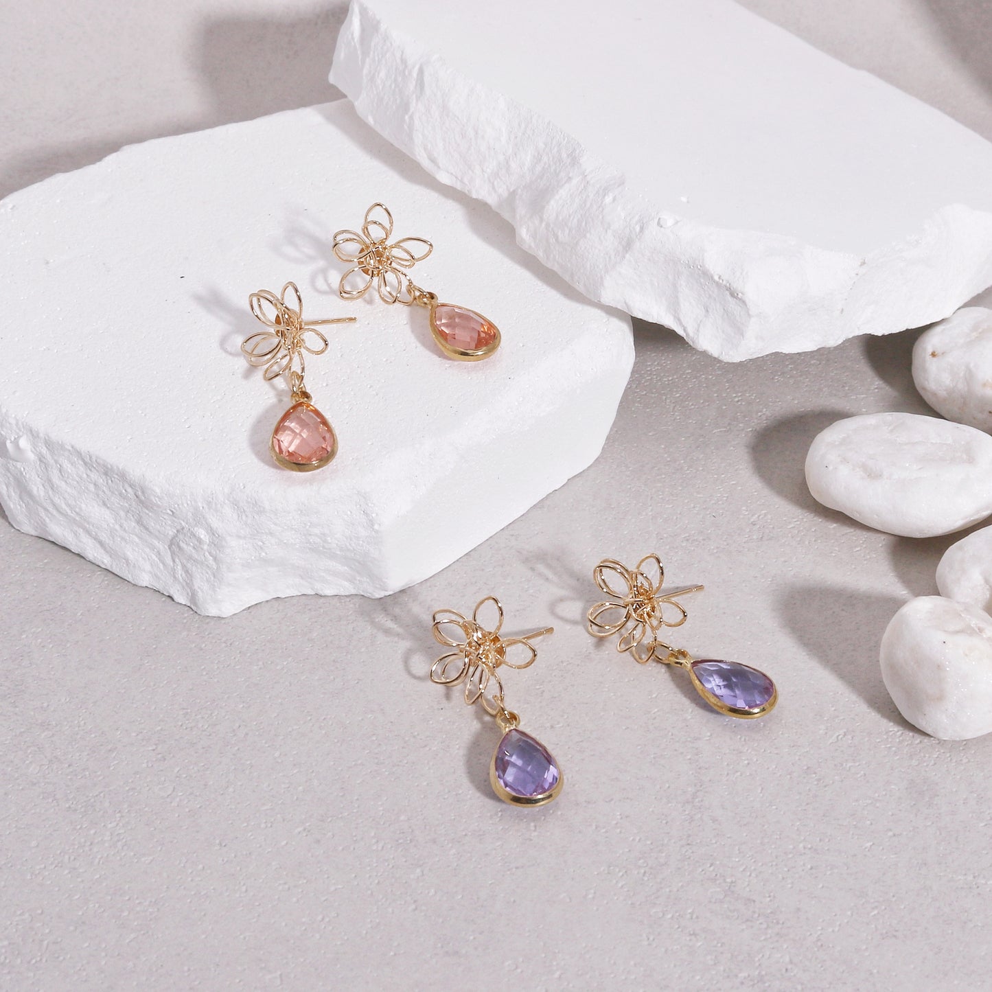 Jayda Crystal Briolette and Floral Drop Dangle Earrings
