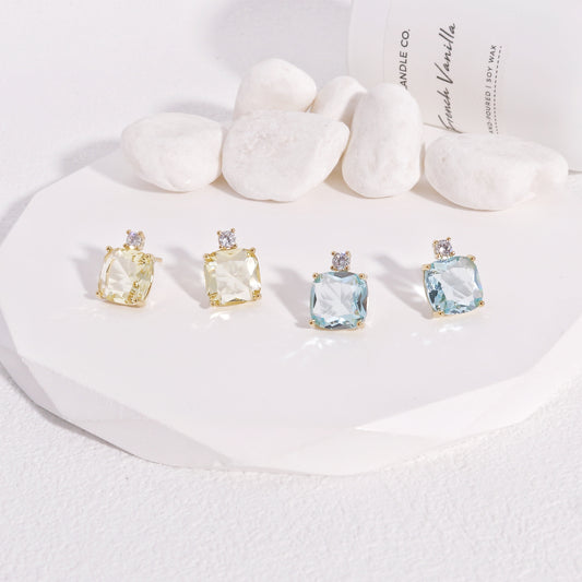 Avery Solitaire CZ Cushion Cut Stone Stud Earrings