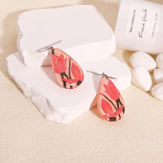 Magnolia Pink Floral Dangle Earrings