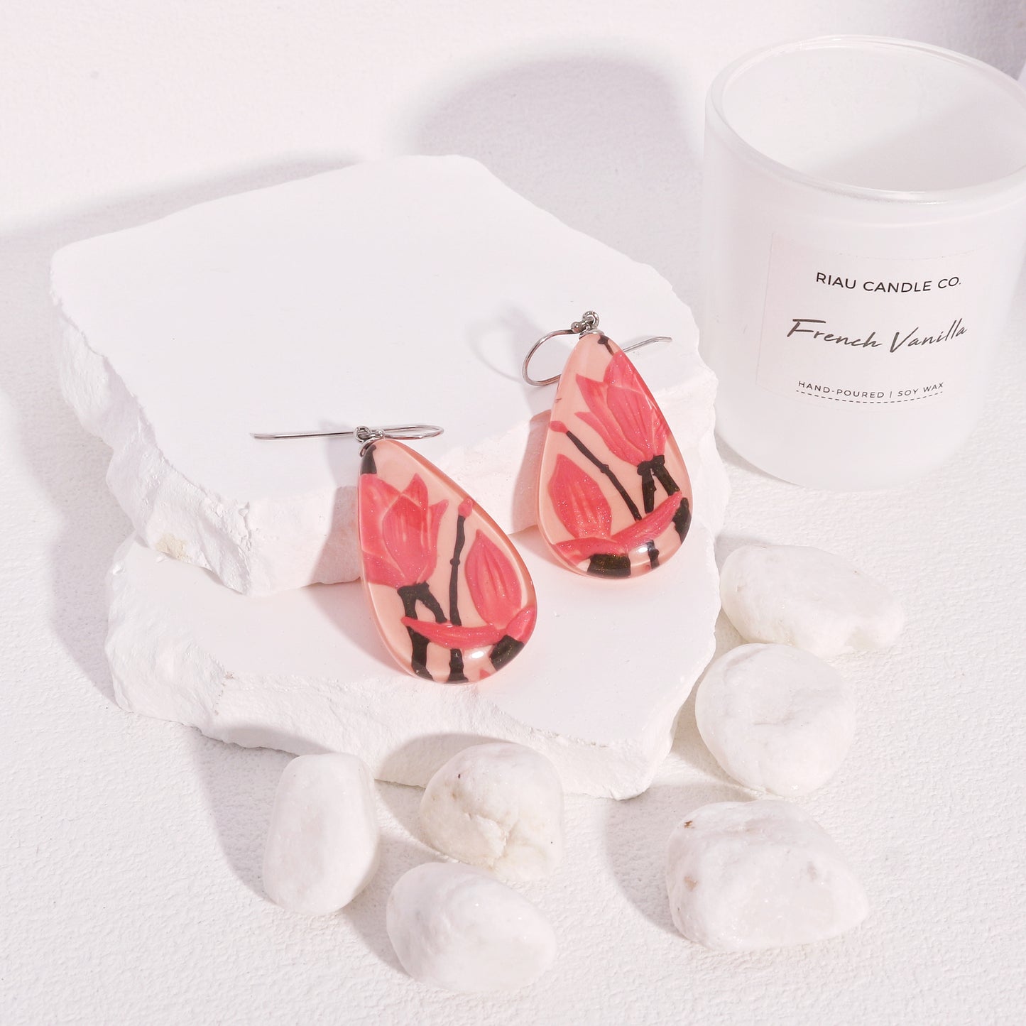 Magnolia Pink Floral Dangle Earrings