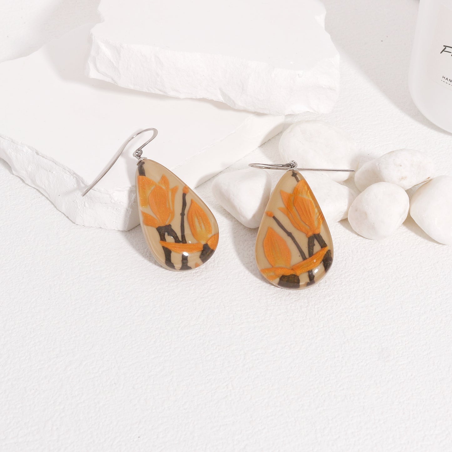 Magnolia Orange Floral Dangle Earrings
