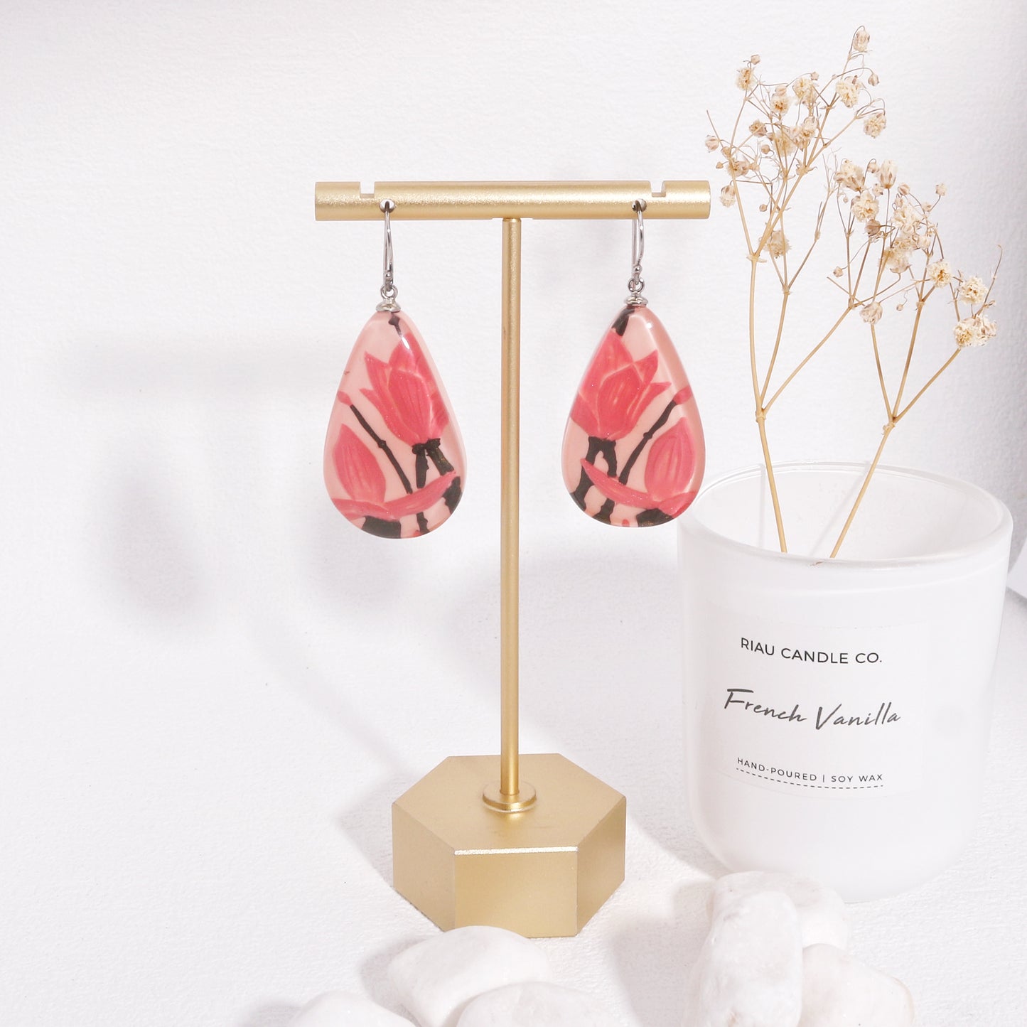 Magnolia Pink Floral Dangle Earrings