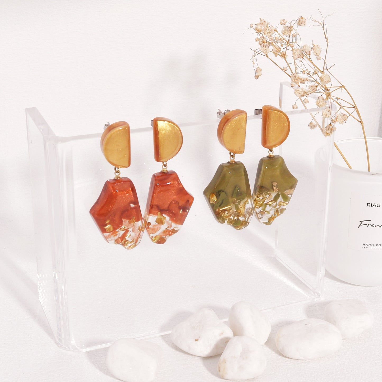 ANAIS Resin and Gold Foil Drop Earrings