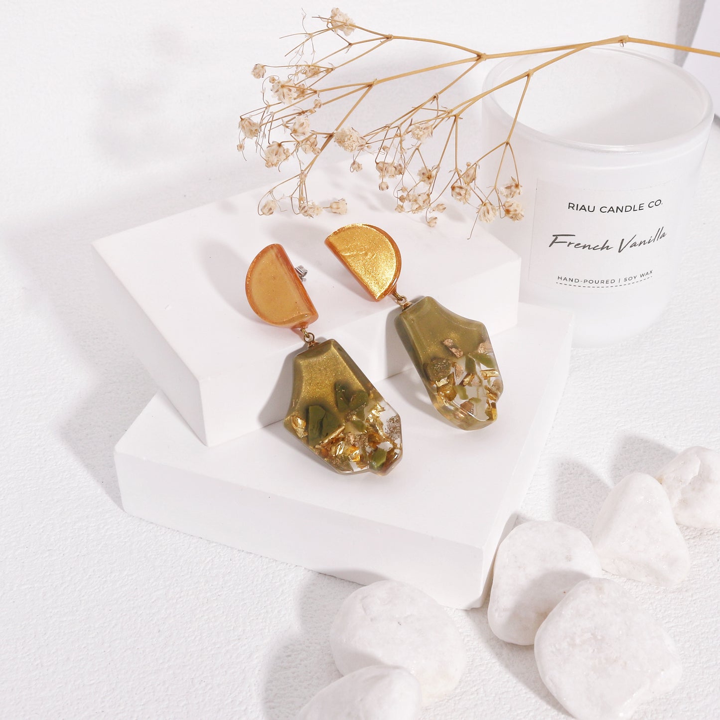 ANAIS Resin and Gold Foil Drop Earrings