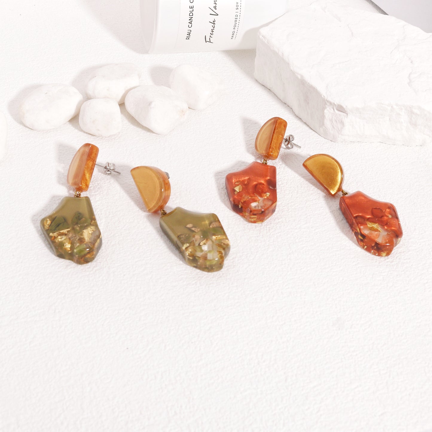ANAIS Resin and Gold Foil Drop Earrings
