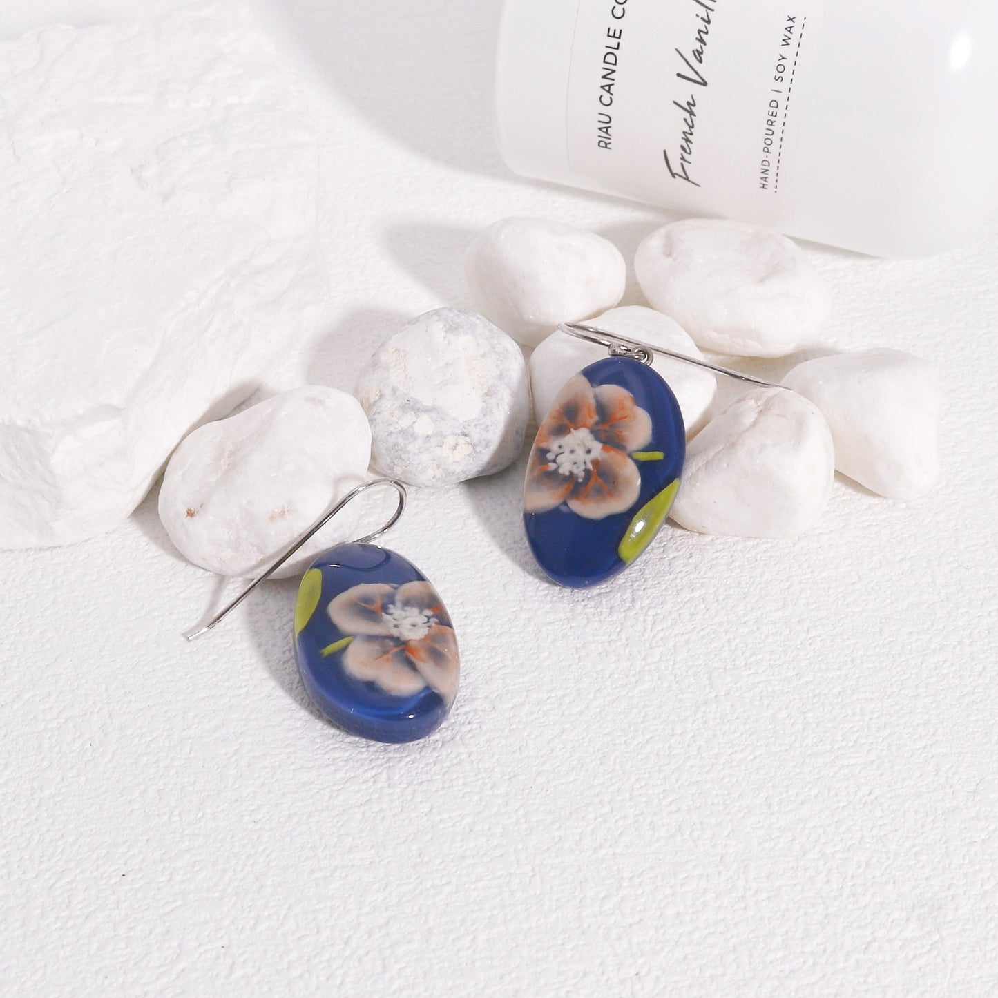 Nell Blue Floral Resin Handmade Drop Earrings