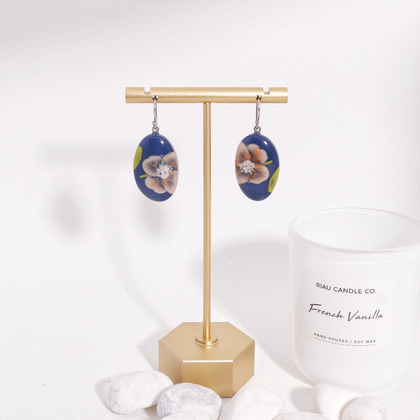 Nell Blue Floral Resin Handmade Drop Earrings