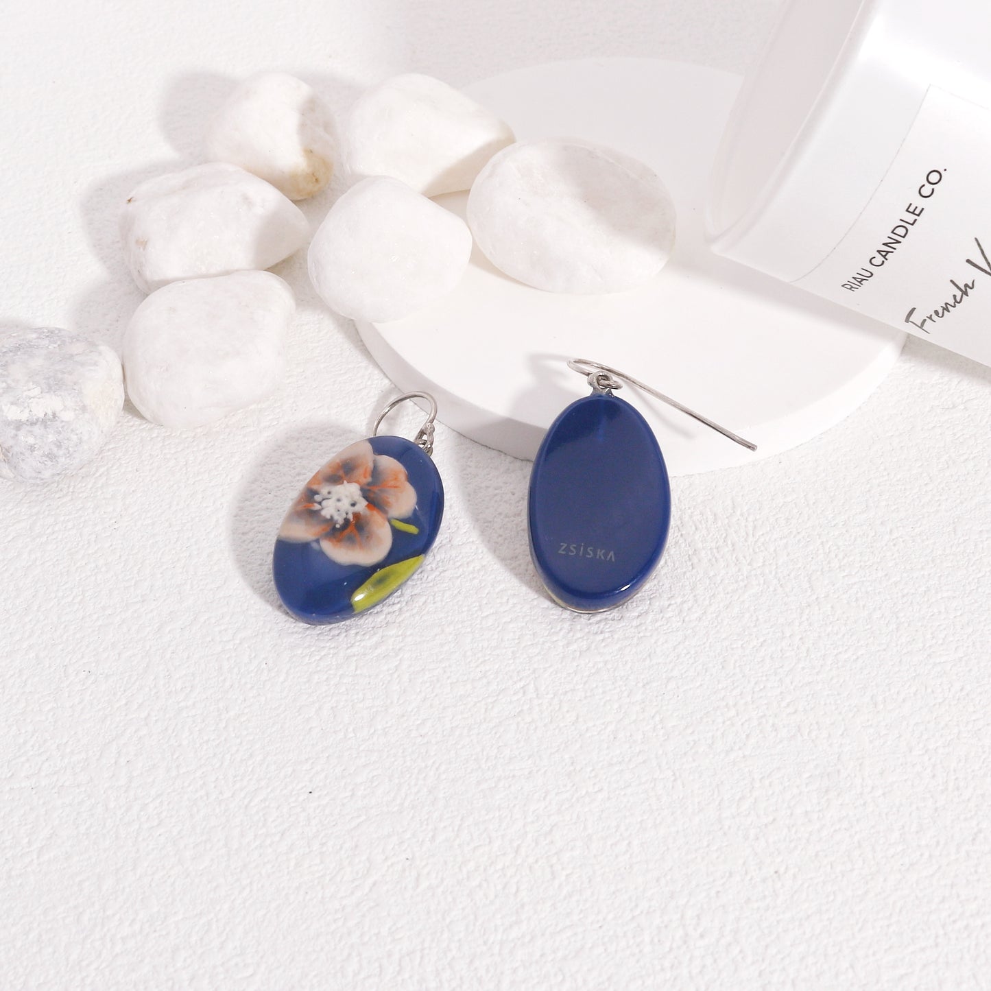 Nell Blue Floral Resin Handmade Drop Earrings