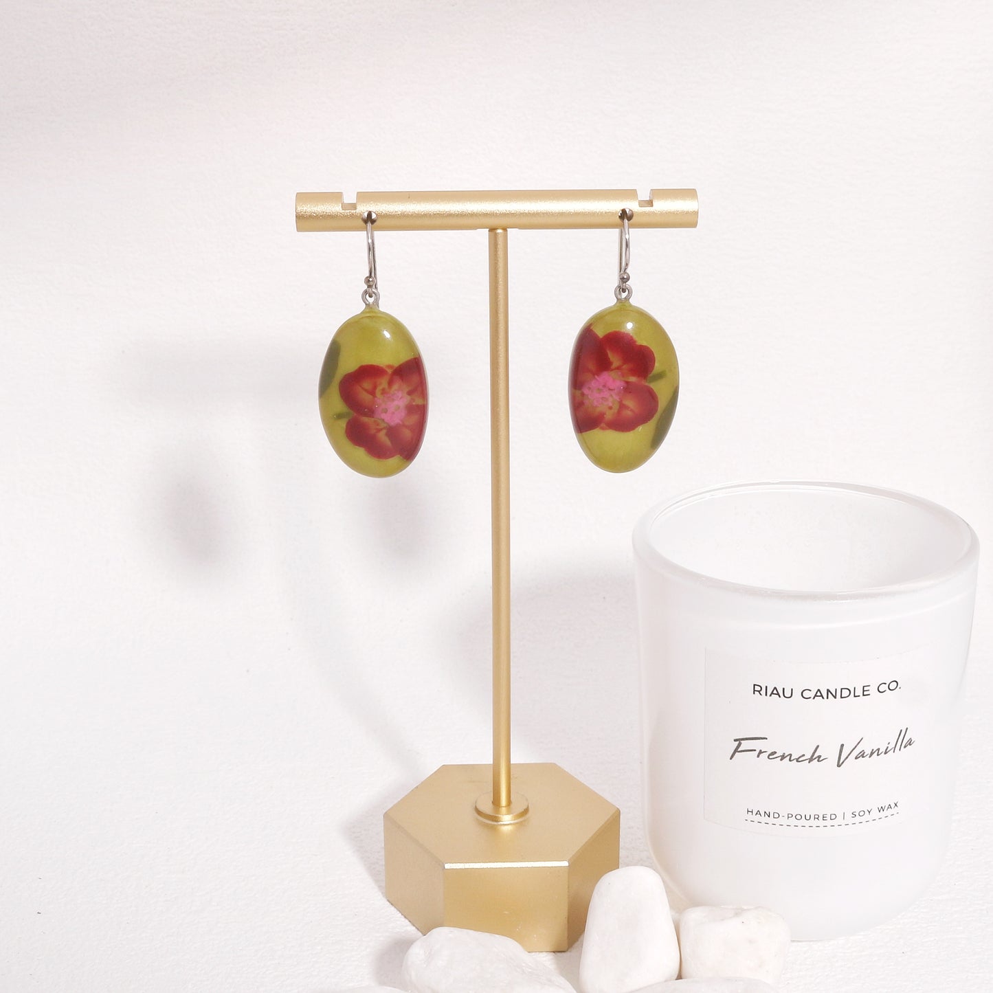 Nell Pandan Green Floral Handmade Resin Drop Earrings