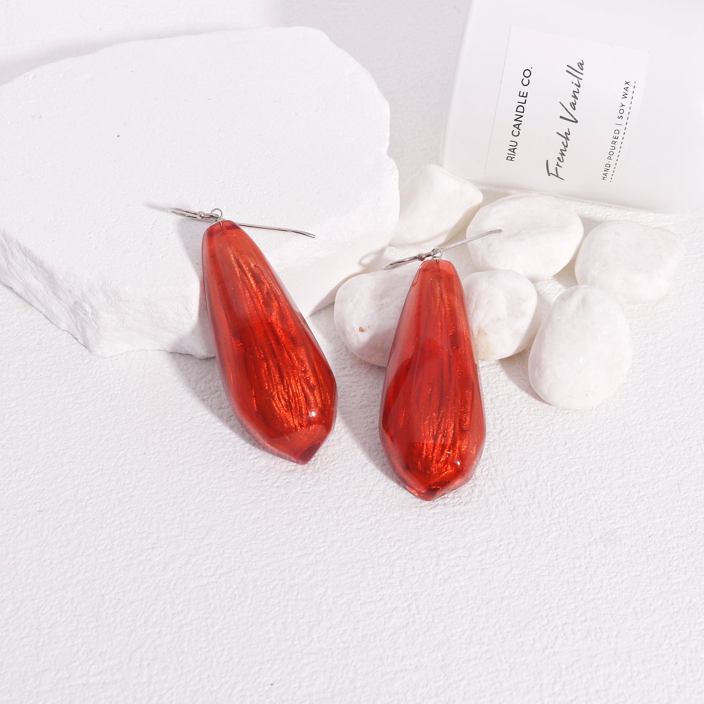 Empress Statement Ruby Red Resin Drop Earrings