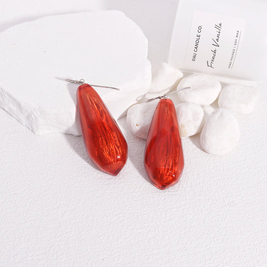 Empress Statement Ruby Red Resin Drop Earrings