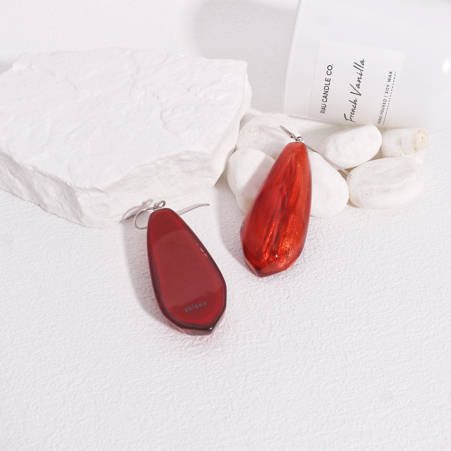 Empress Statement Ruby Red Resin Drop Earrings