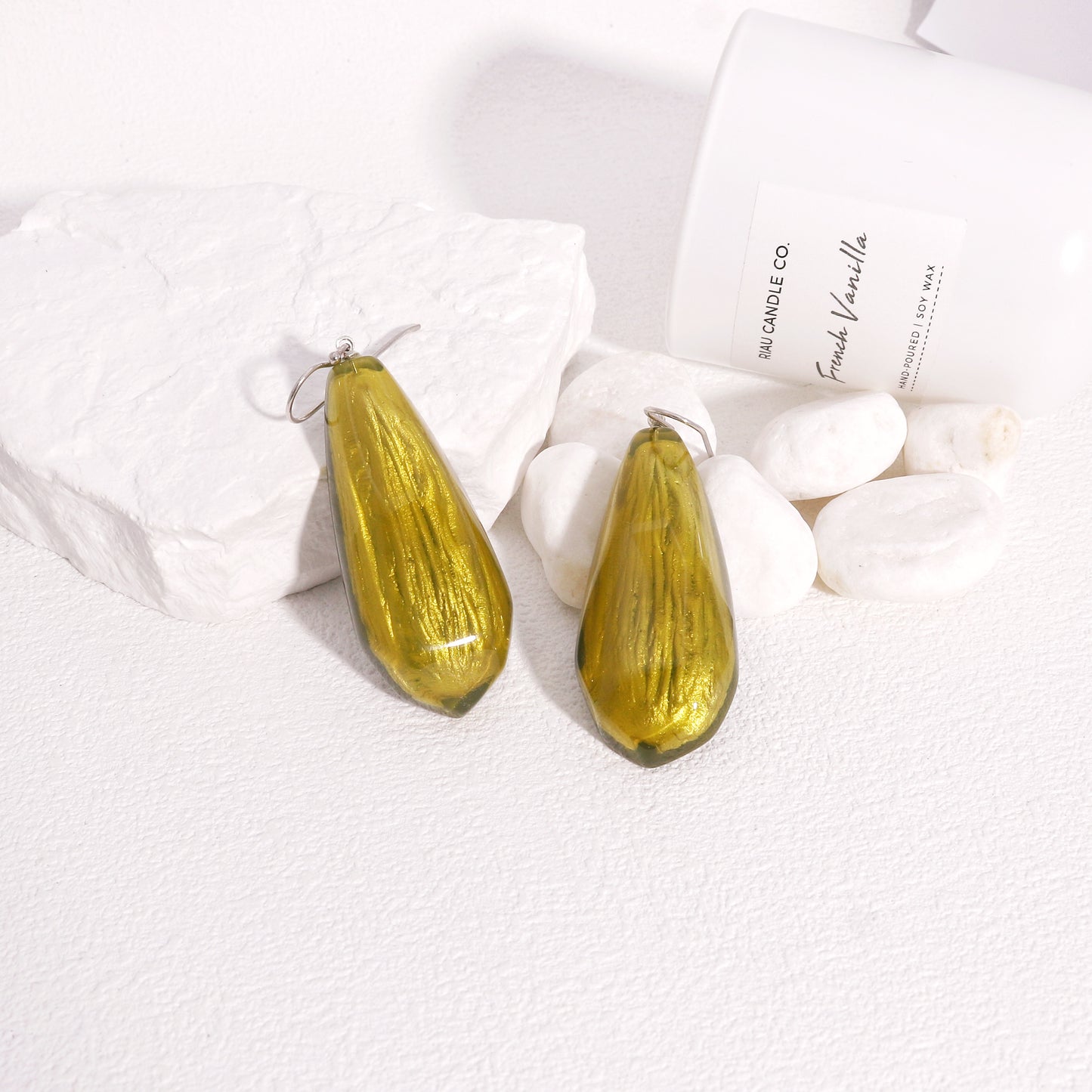 Empress Statement Olive Green Resin Drop Earrings