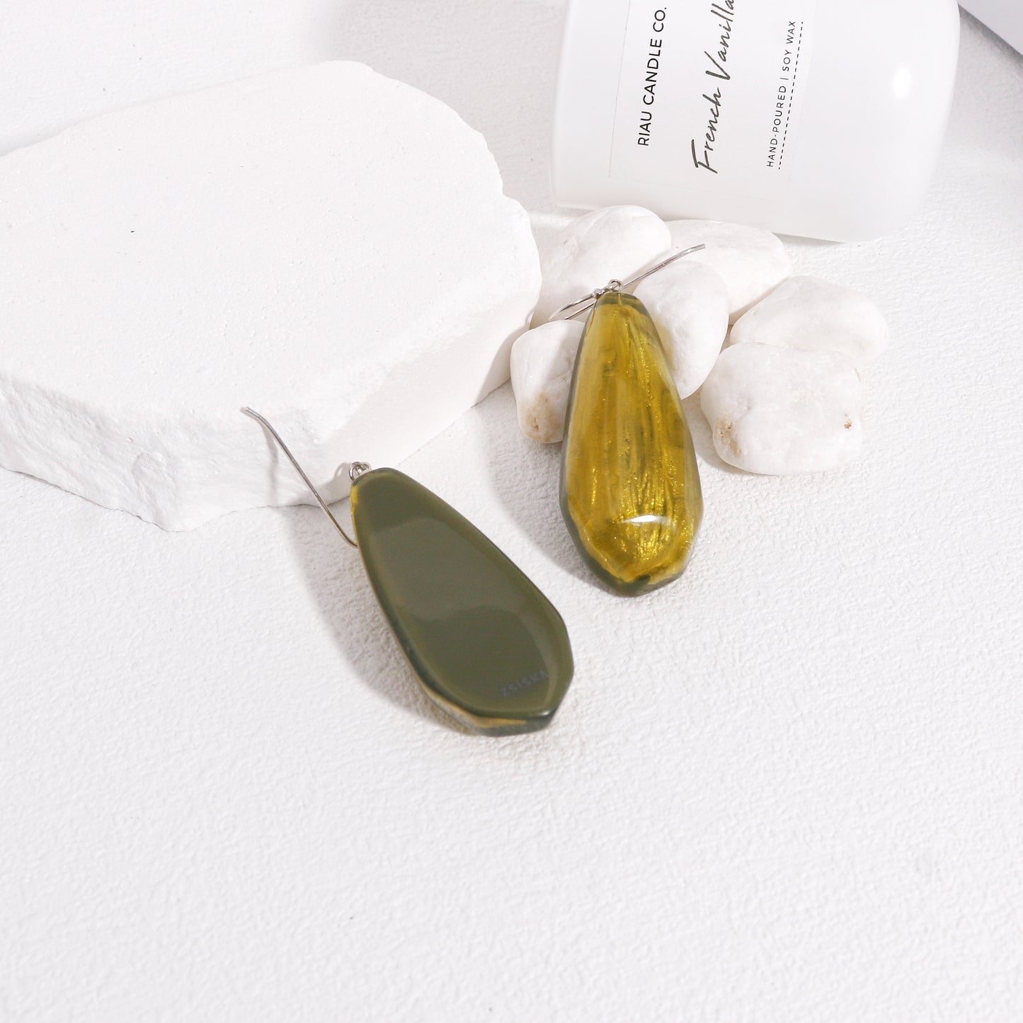 Empress Statement Olive Green Resin Drop Earrings