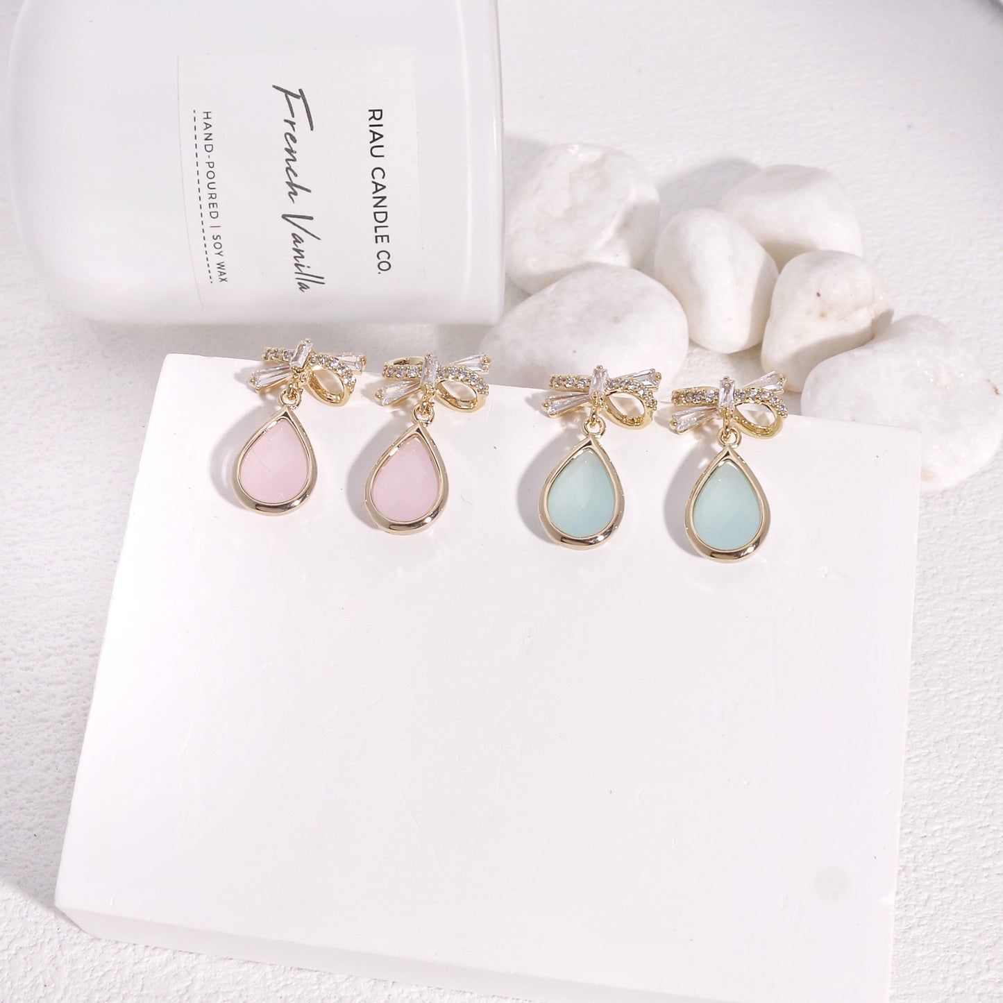 Bella Crystal CZ Bow Tie Ribbon Gem Drop Earrings