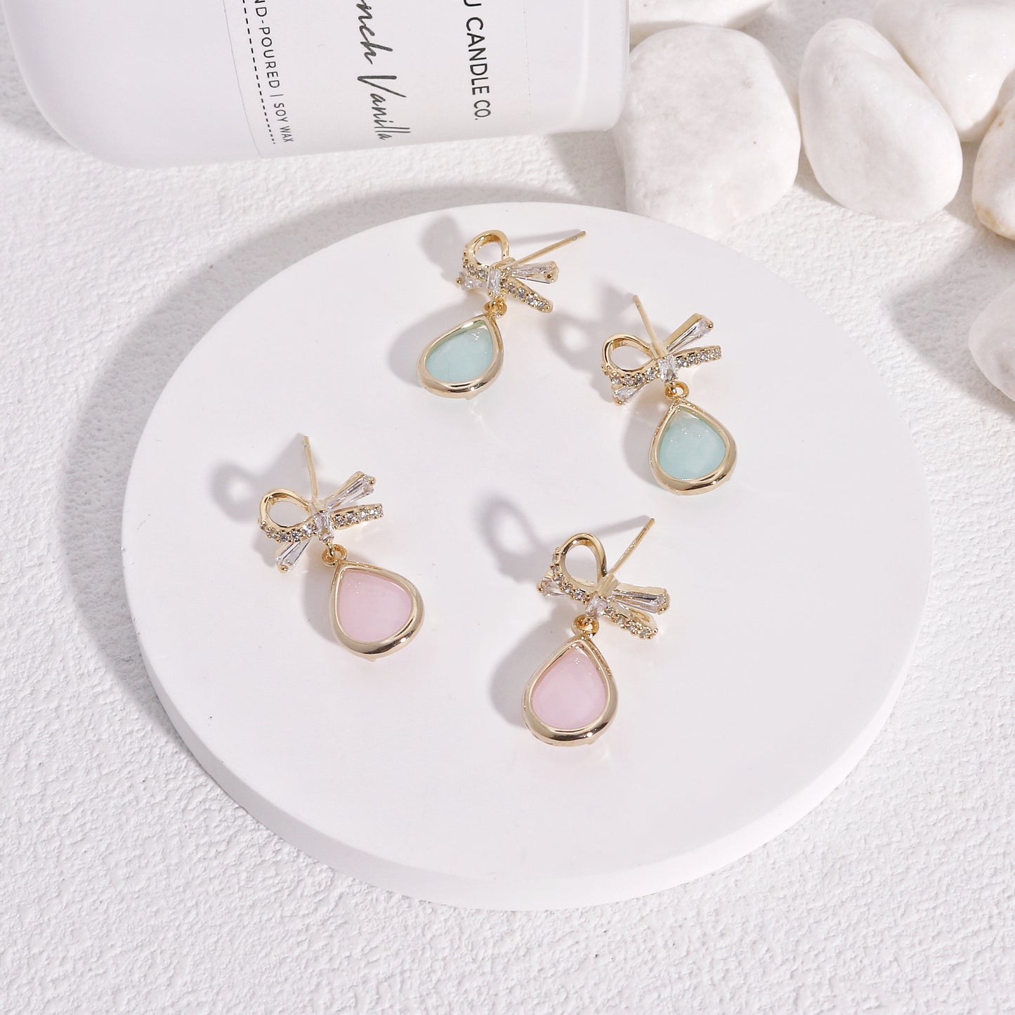 Bella Crystal CZ Bow Tie Ribbon Gem Drop Earrings