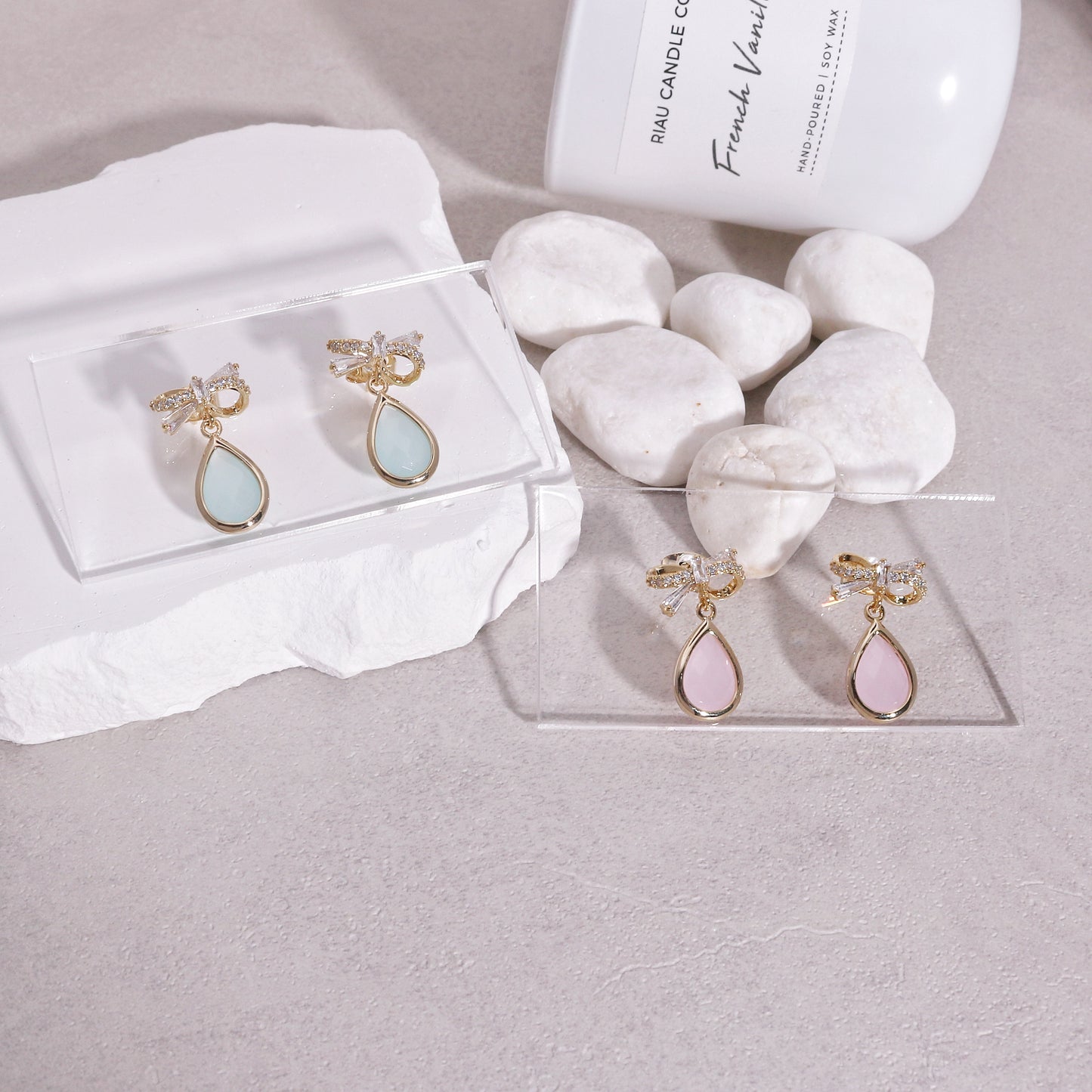 Bella Crystal CZ Bow Tie Ribbon Gem Drop Earrings