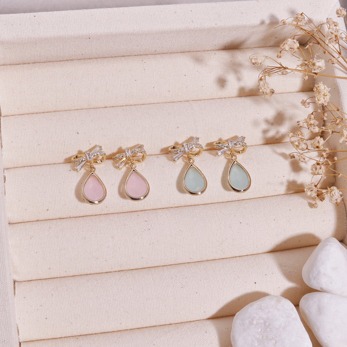 Bella Crystal CZ Bow Tie Ribbon Gem Drop Earrings