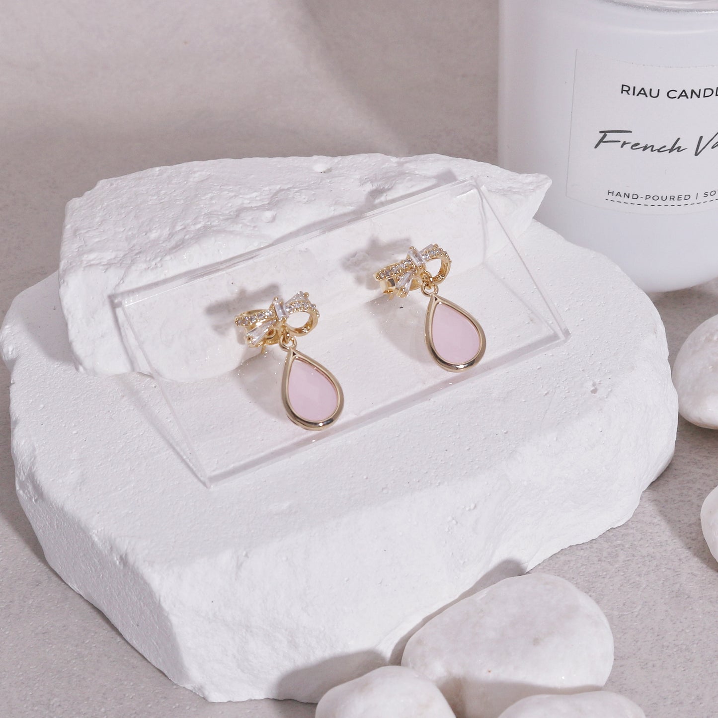 Bella Crystal CZ Bow Tie Ribbon Gem Drop Earrings