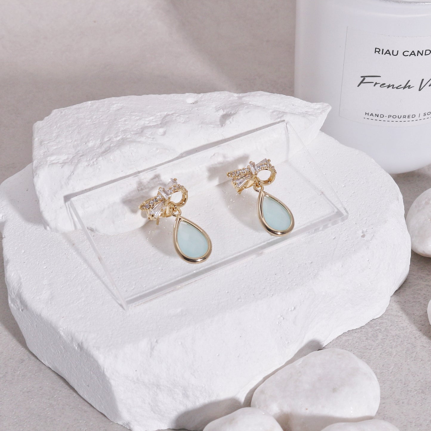 Bella Crystal CZ Bow Tie Ribbon Gem Drop Earrings