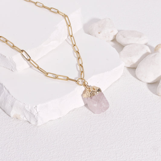 Alexa Natural Rose Quartz Statement Necklace