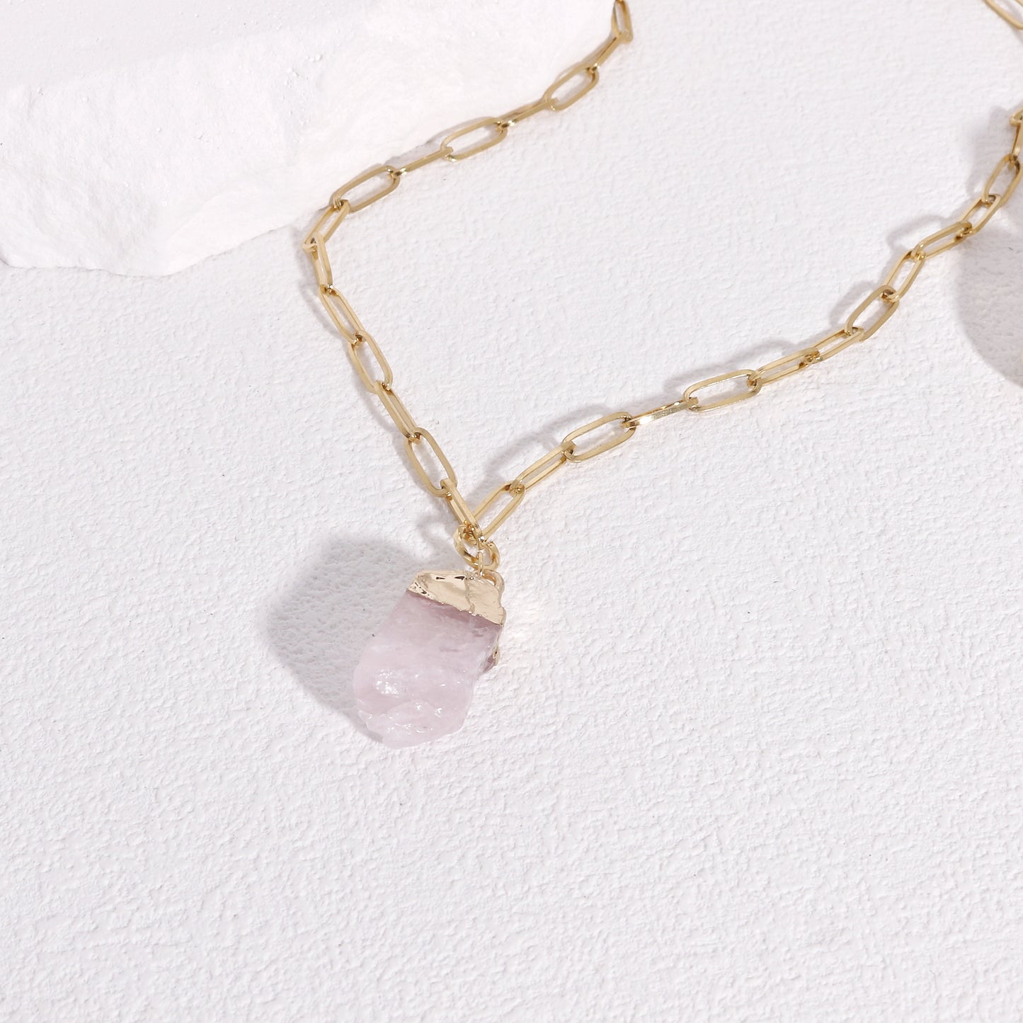 Alexa Natural Rose Quartz Statement Necklace