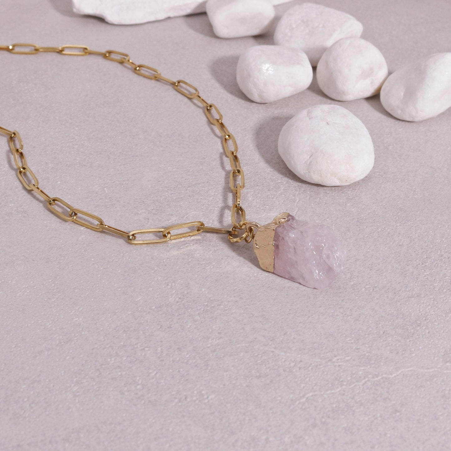 Alexa Natural Rose Quartz Statement Necklace