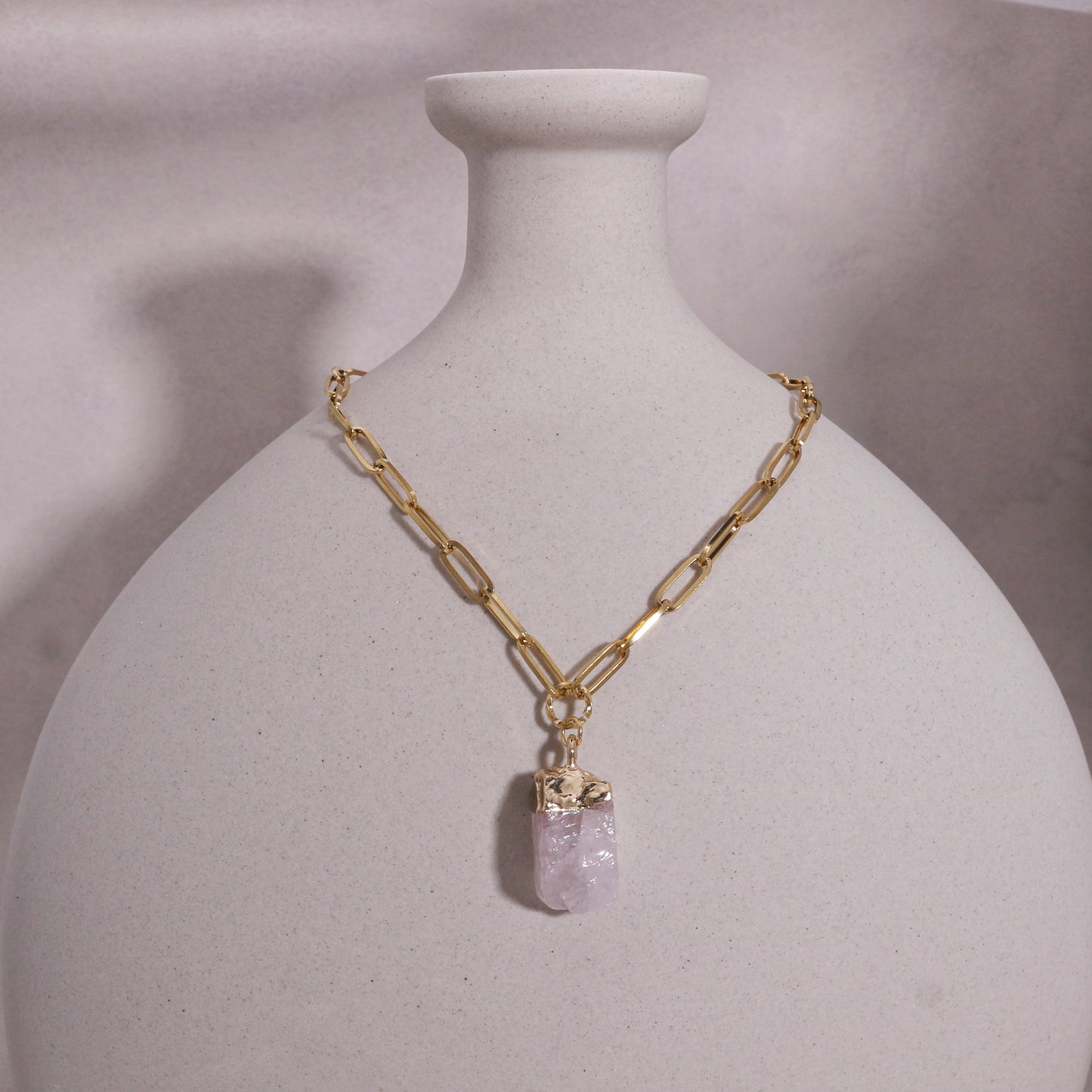 Alexa Natural Rose Quartz Statement Necklace