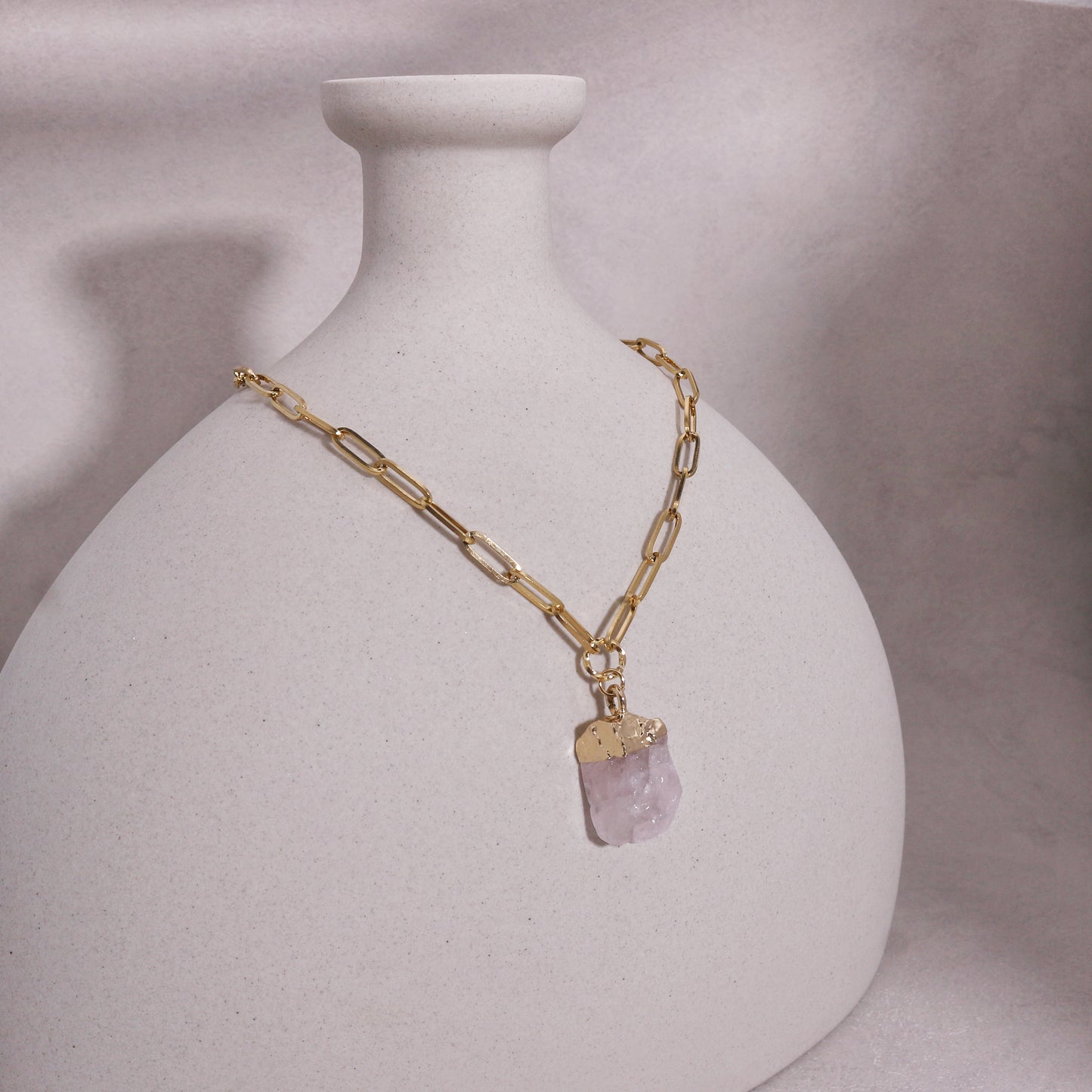 Alexa Natural Rose Quartz Statement Necklace