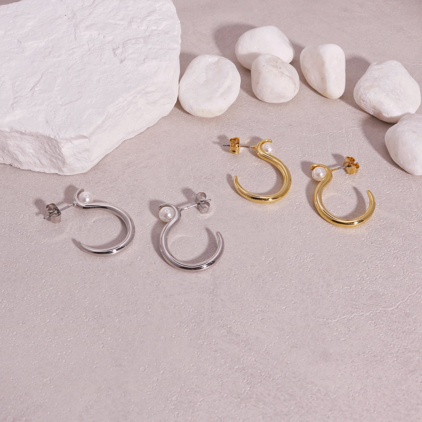 Mia High Polish Curved Metal Hoop Drop Earrings
