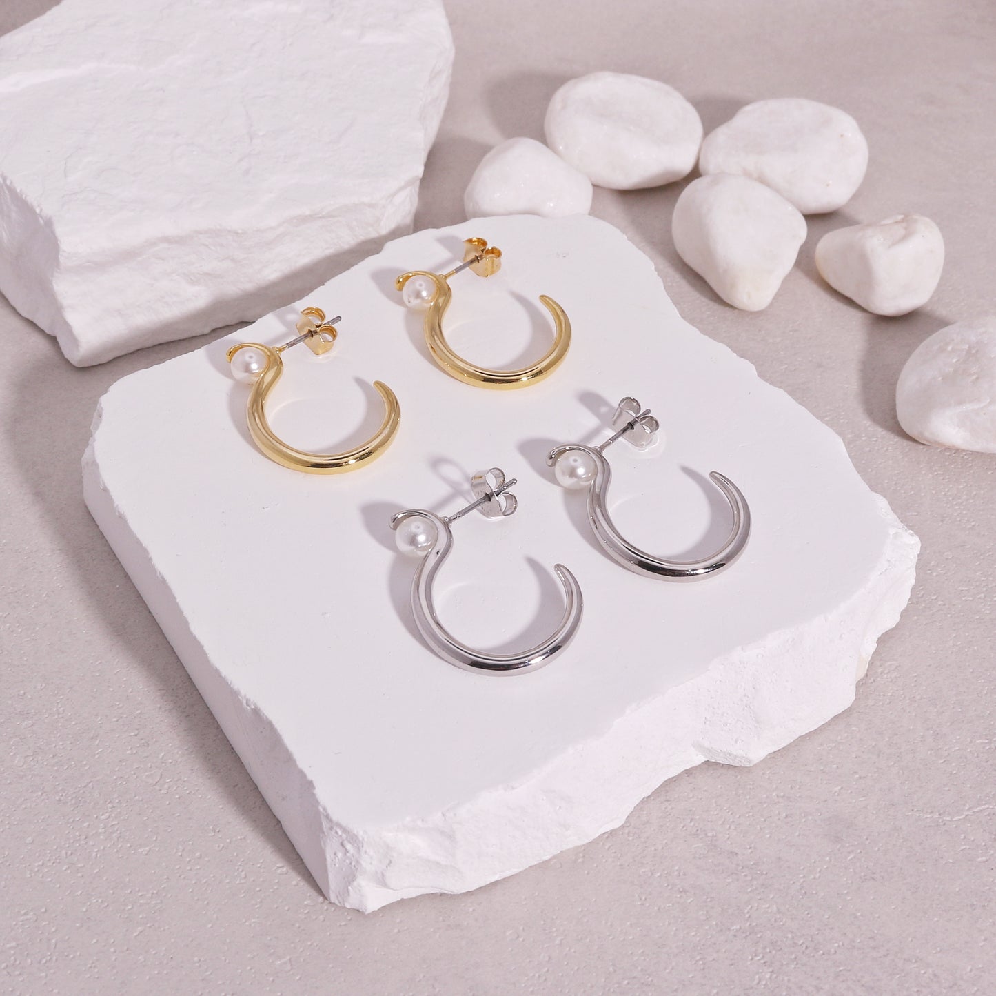 Mia High Polish Curved Metal Hoop Drop Earrings