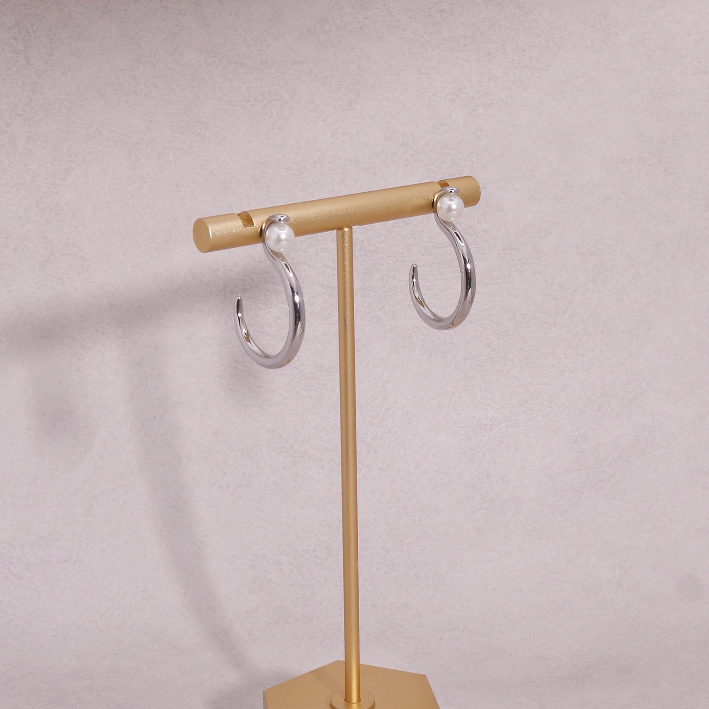 Mia High Polish Curved Metal Hoop Drop Earrings