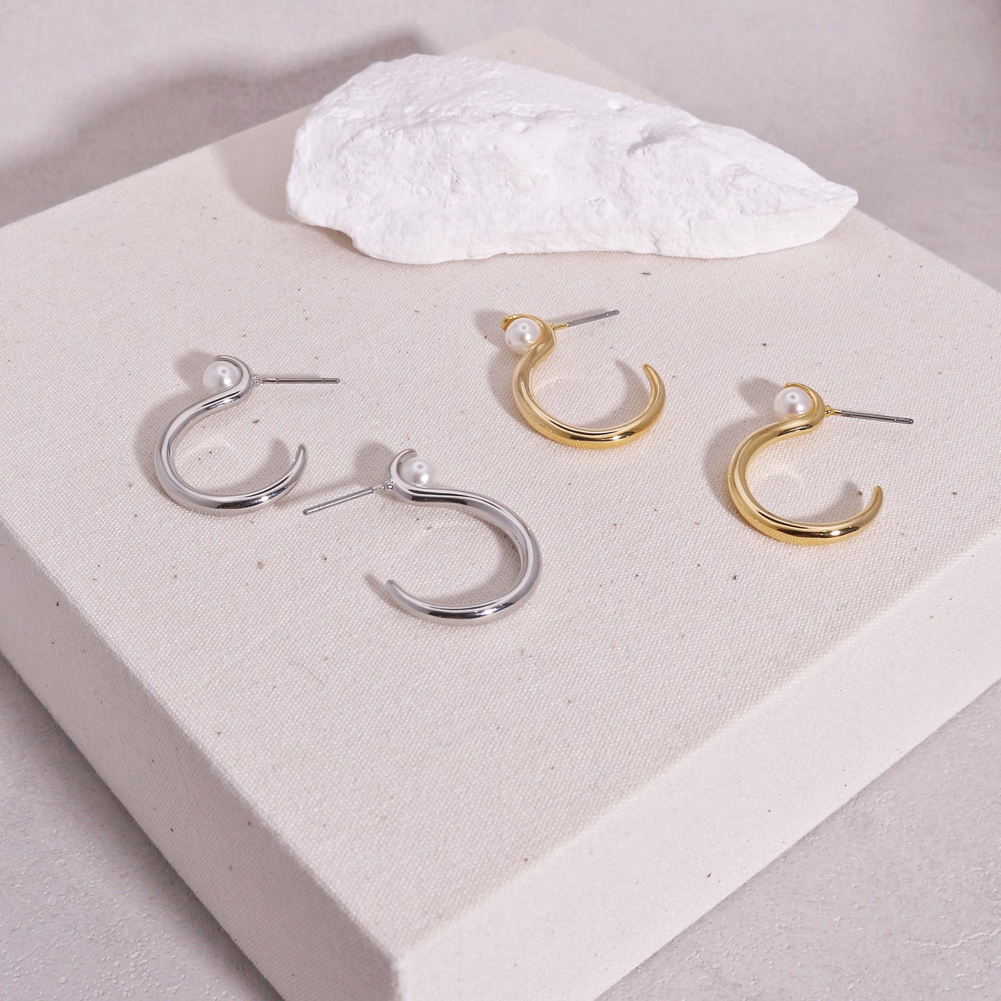 Mia High Polish Curved Metal Hoop Drop Earrings