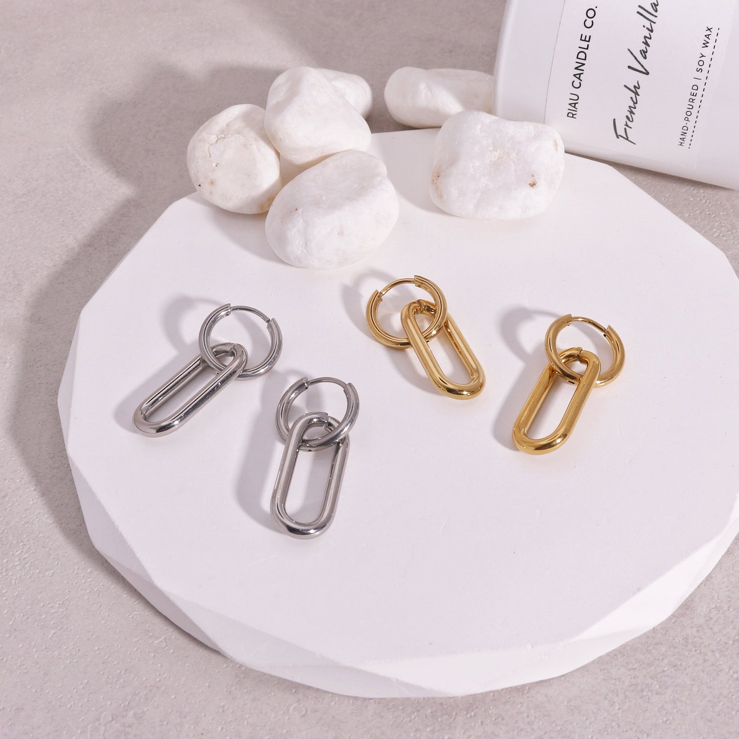 Delia Minimalist Steel Paper Clip Drop Earrings