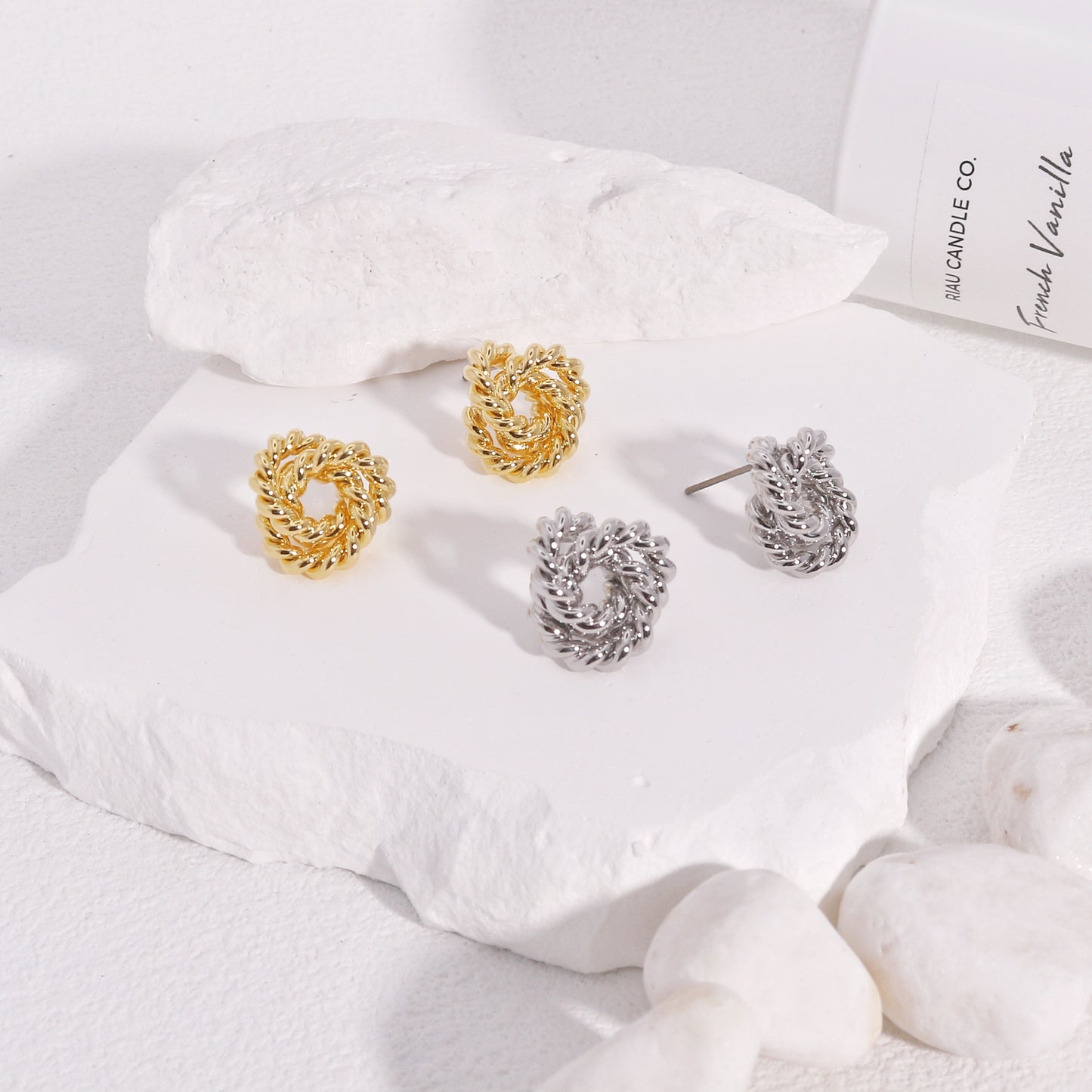 Blair Rope-Textured Metal Stud Earrings