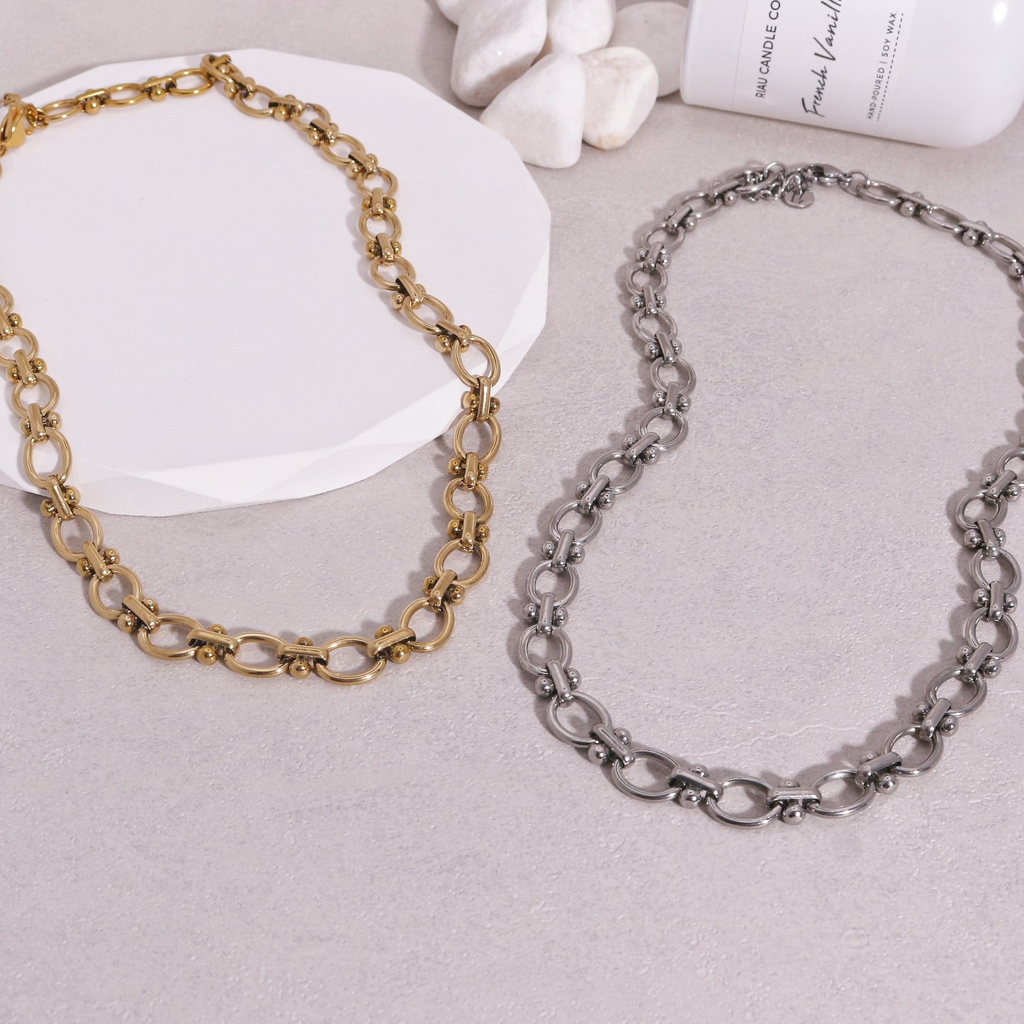 Livia Oval Link Steel Statement Necklace
