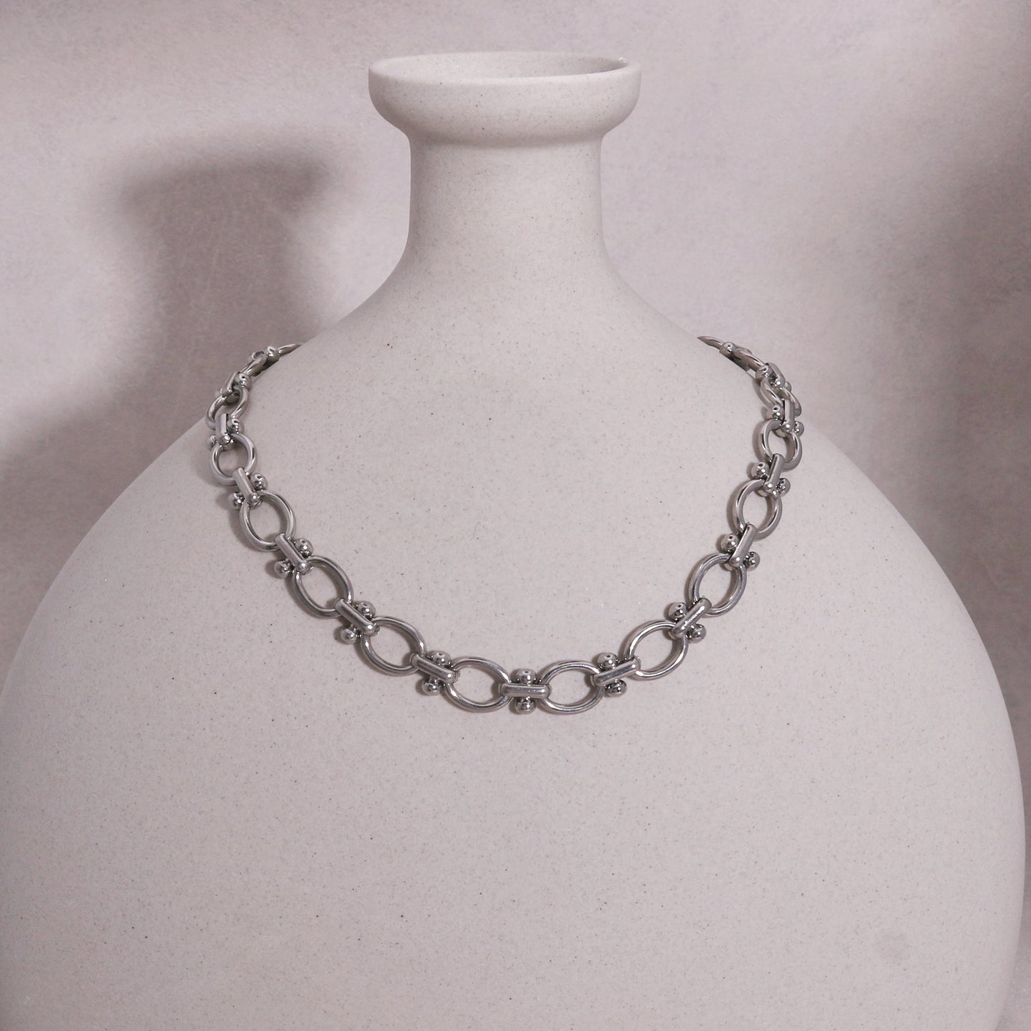 Livia Oval Link Steel Statement Necklace