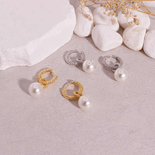 McKenzie Classic Pearl Charm Hoop Earrings