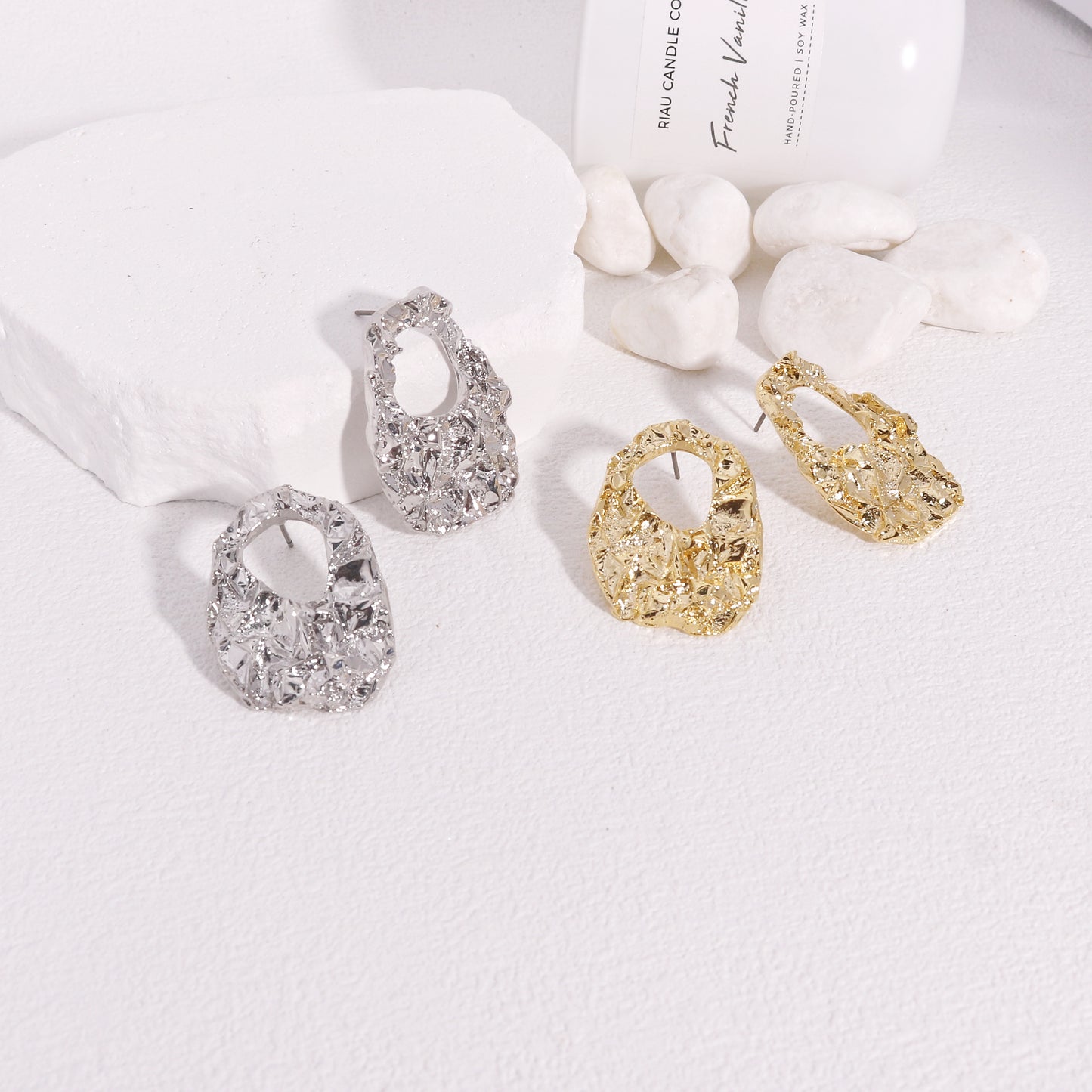 Chrystine Metal Foil Statement Drop Earrings