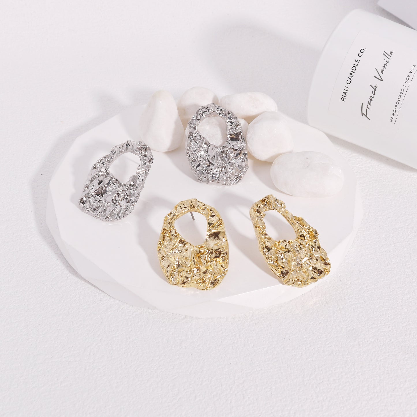 Chrystine Metal Foil Statement Drop Earrings