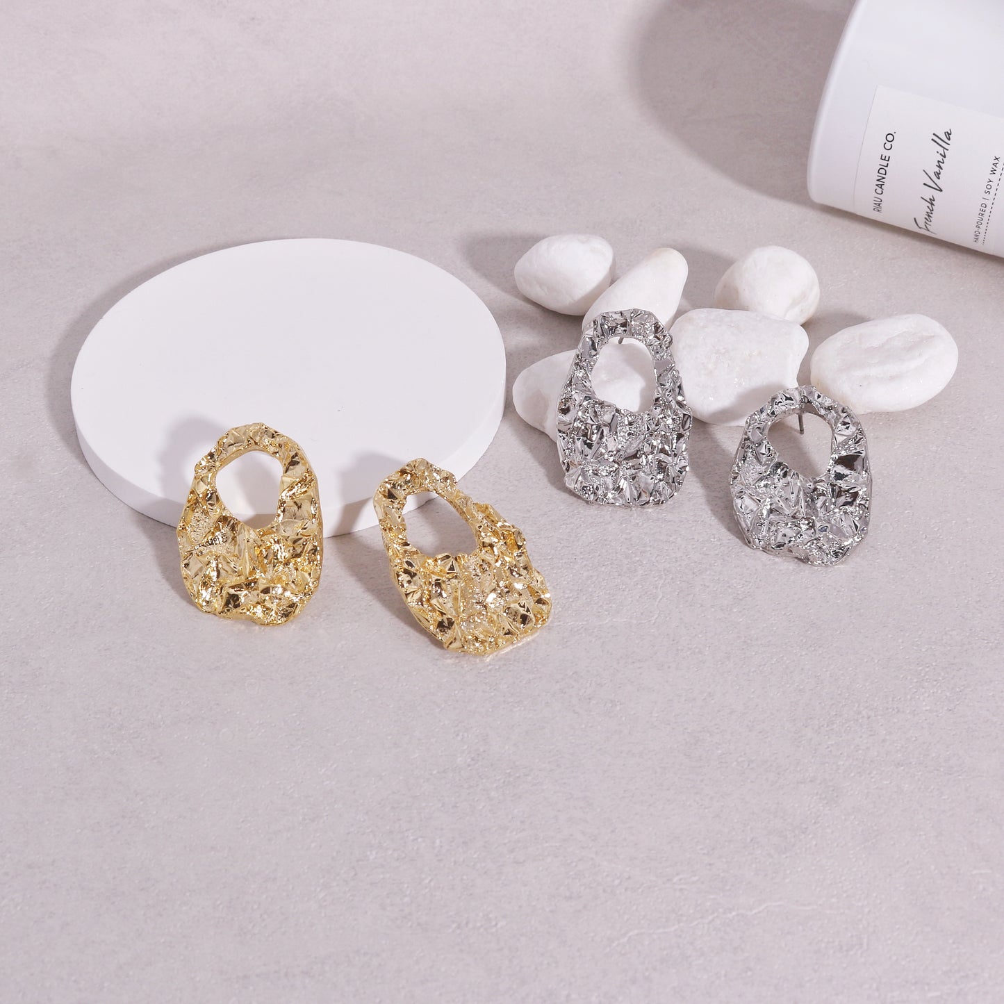 Chrystine Metal Foil Statement Drop Earrings