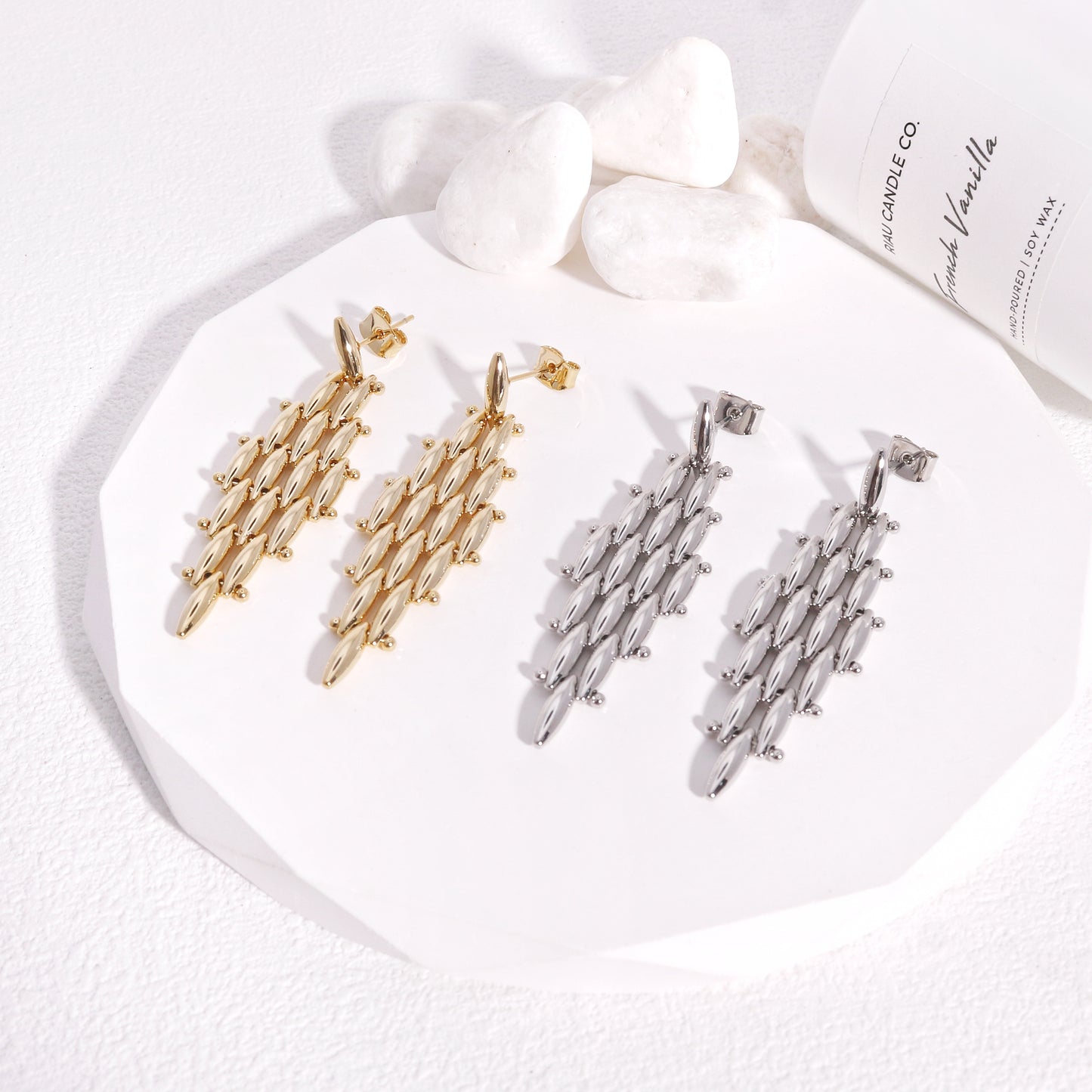 Tatum Liquid Metal Statement Drop Earrings