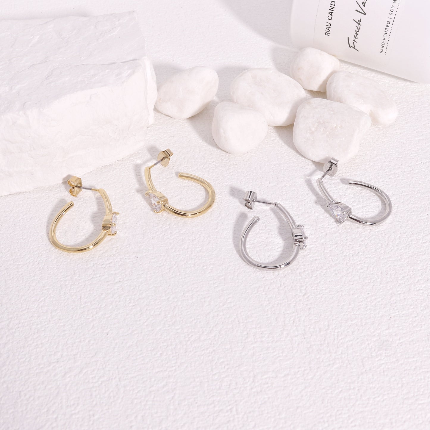 Gaia Solitaire CZ Solitaire Hoop Drop Earrings