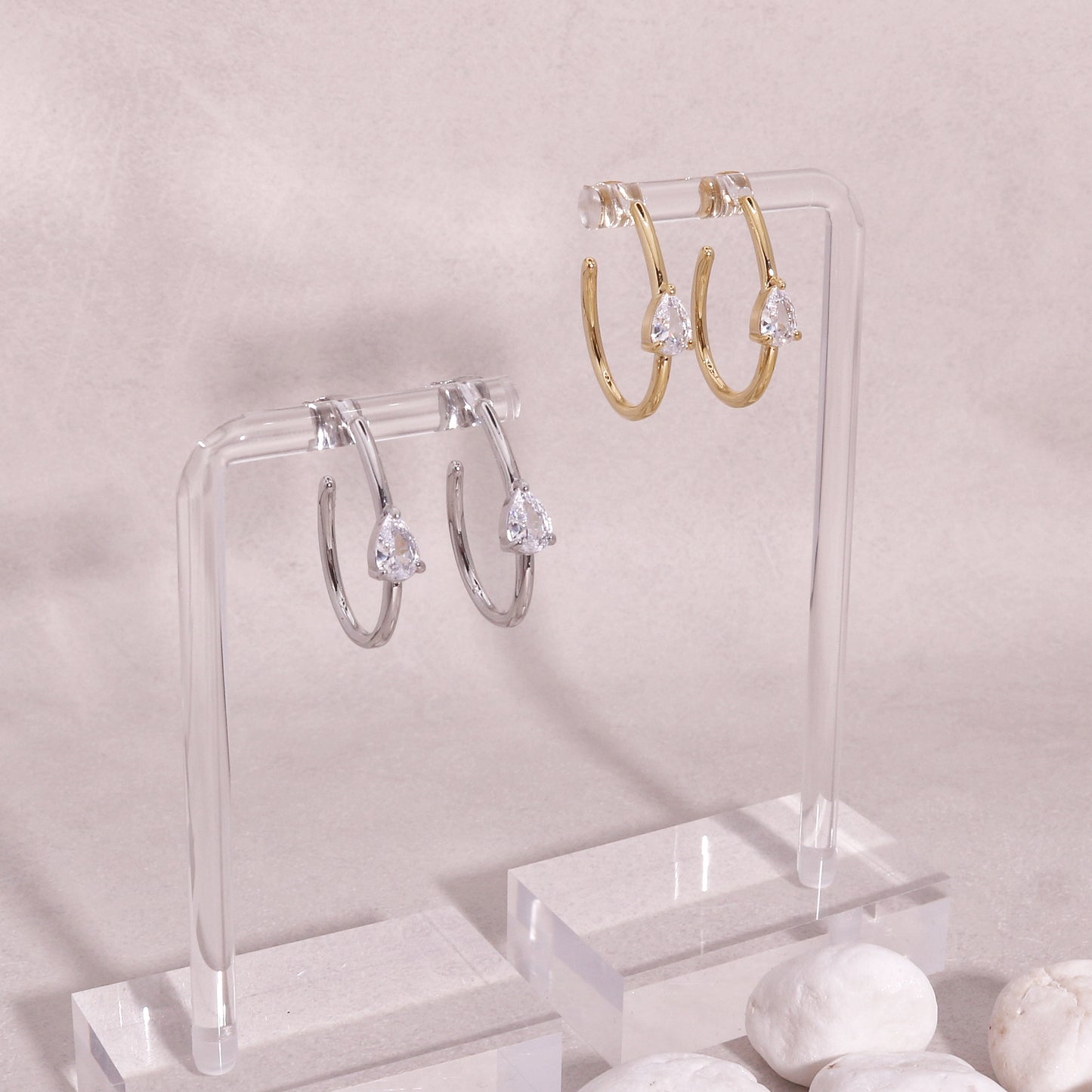Gaia Solitaire CZ Solitaire Hoop Drop Earrings
