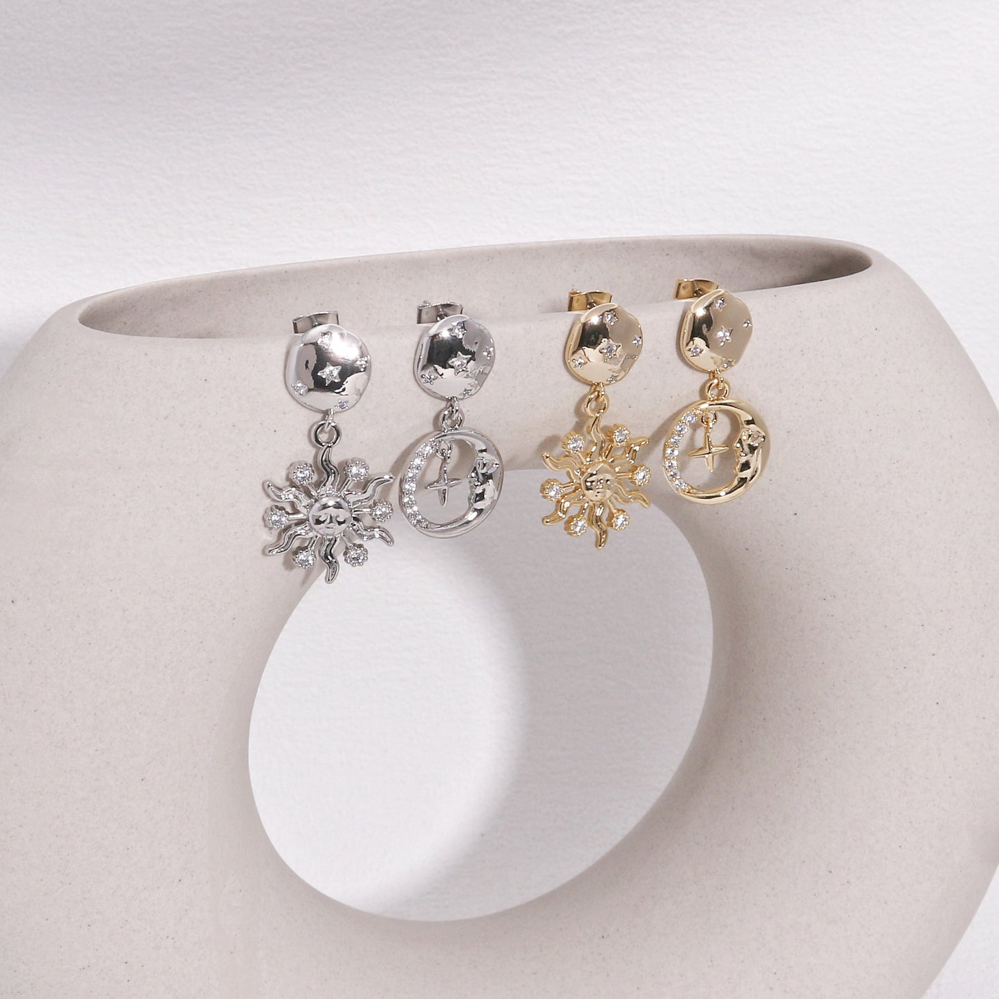 Harper Asymmetrical Sun and Moon Dangle Earrings