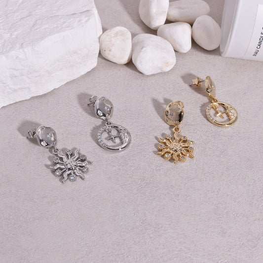 Harper Asymmetrical Sun and Moon Dangle Earrings