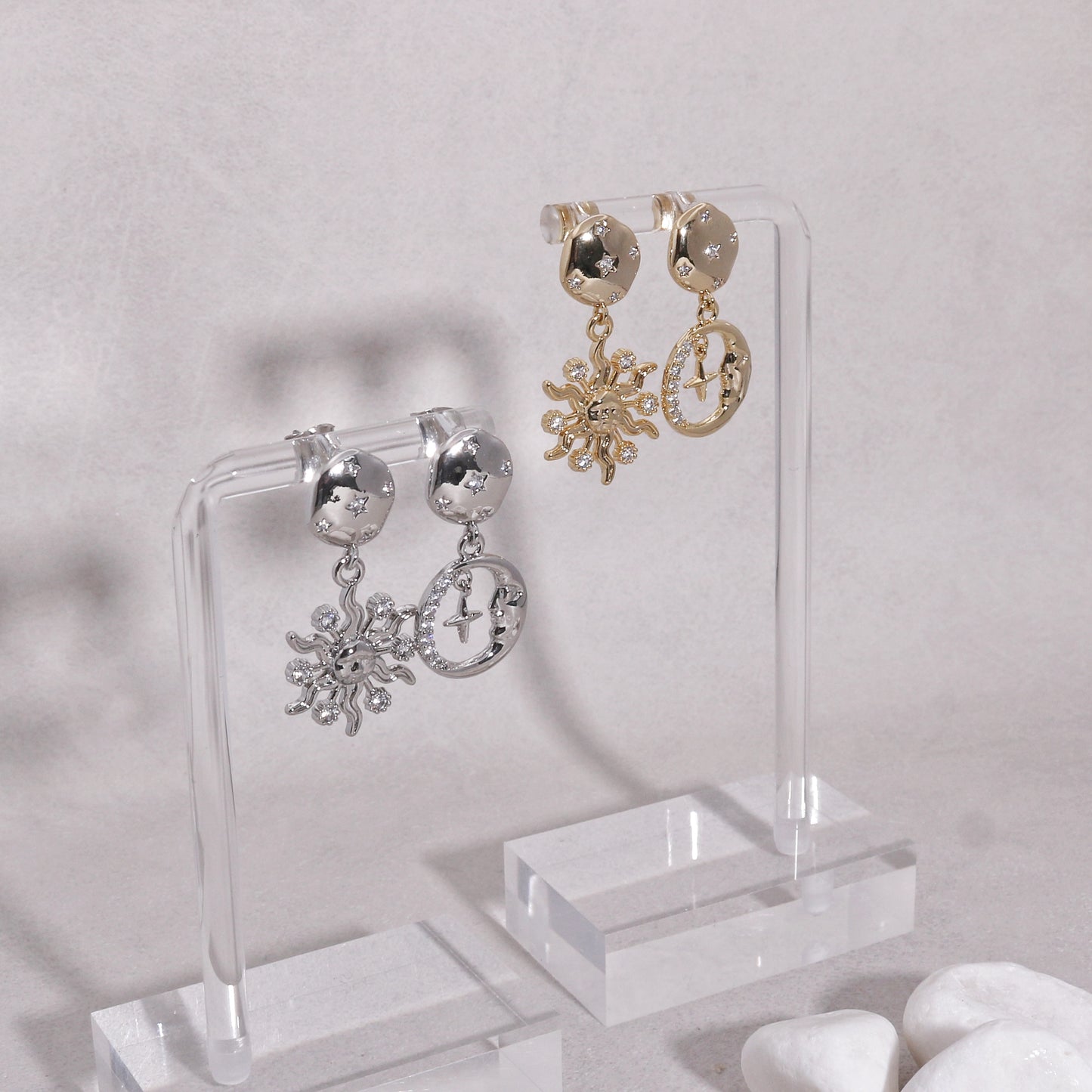Harper Asymmetrical Sun and Moon Dangle Earrings