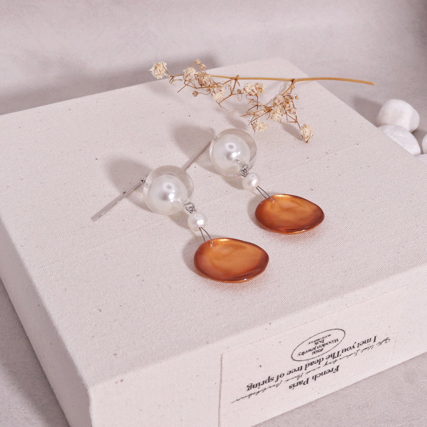 Precious- Amor Rose Gold Pearl Drop Earrings