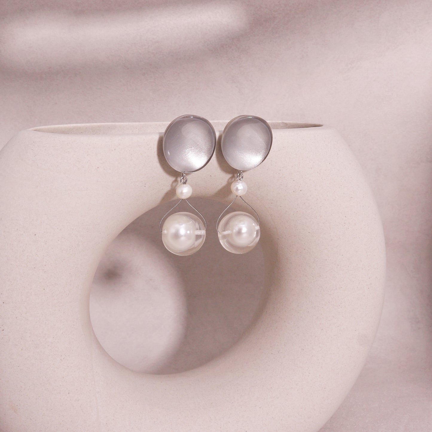 Precious- Amor Silver Resin and Pearl Drop Earrings