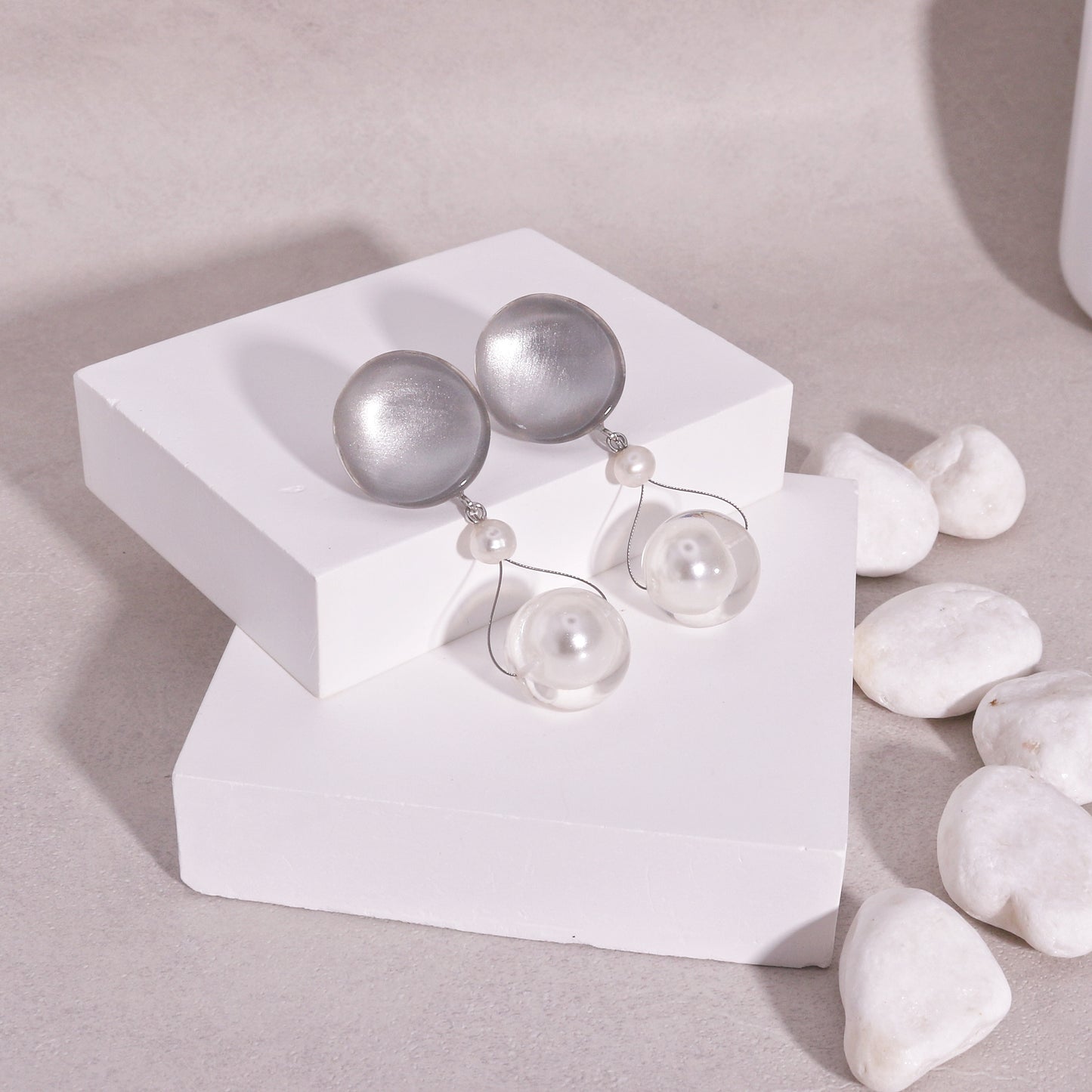 Precious- Amor Silver Resin and Pearl Drop Earrings